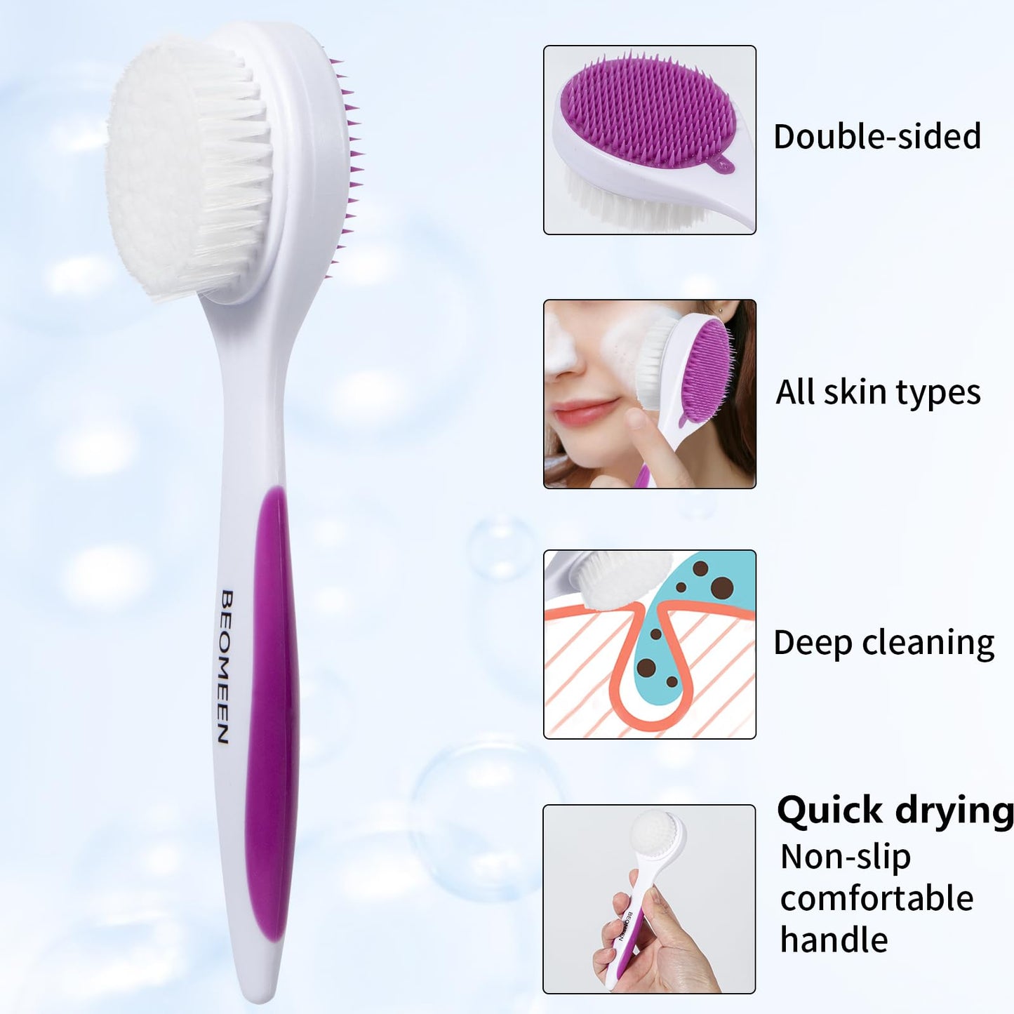2 Pack Facial Cleansing Brush 2 in 1 for Face Exfoliation, Soft Bamboo Charcoal Microfiber Bristle Dual Face Silicone Scrubber Brush for Pore Deep Cleansing Skincare with Lid, Black+Gradient