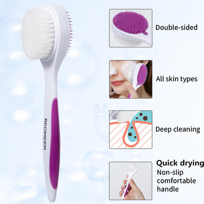2 Pack Silicone Face Scrubber Exfoliating Brush, Manual Handheld Facial Cleansing Brush Blackhead Scrubber, Soft Bristles Waterproof for Face Skincare (Round-Pink)