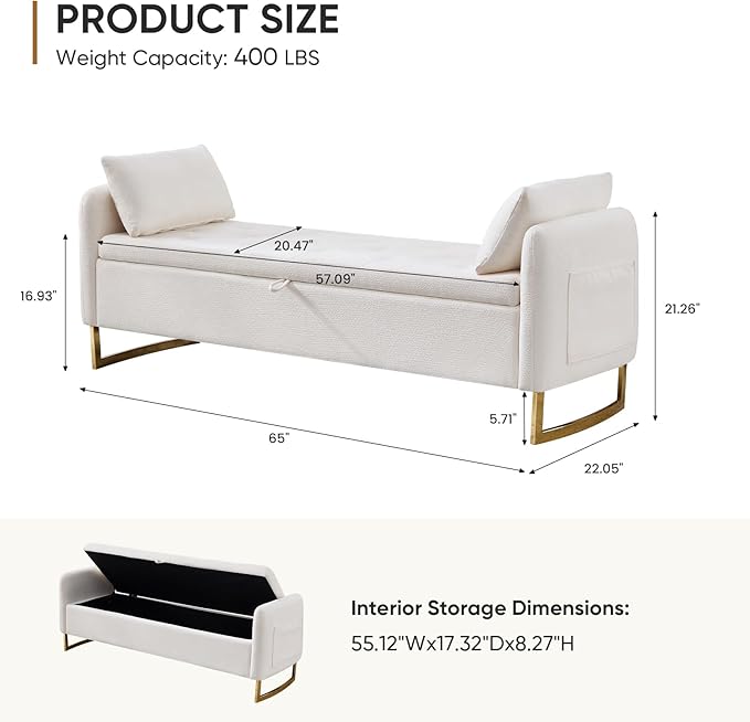 65" Storage Ottoman Bench, Storage Bench