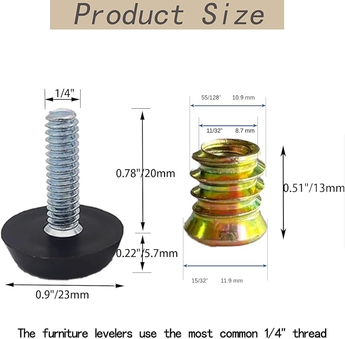 1/4" Thread Furniture/Table/Chair Feet Levelers Screw On