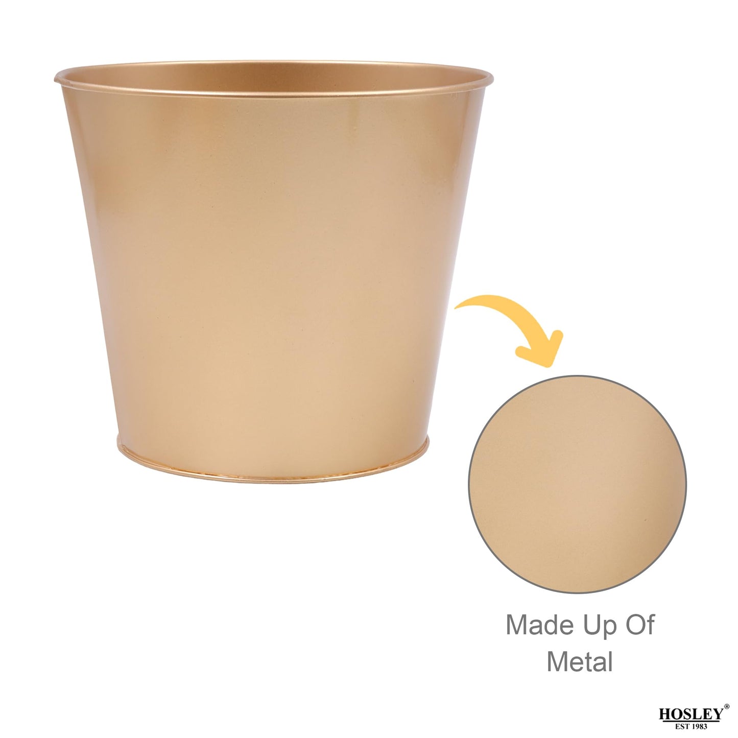 Hosley Set of 2 Gold Bucket/Pots with PVC Liner, 6.5" Dia x 6" H Ideal Gift for Floral Arrangements Wedding Home Office Party DIY Indoor Outdoor Garden Patio