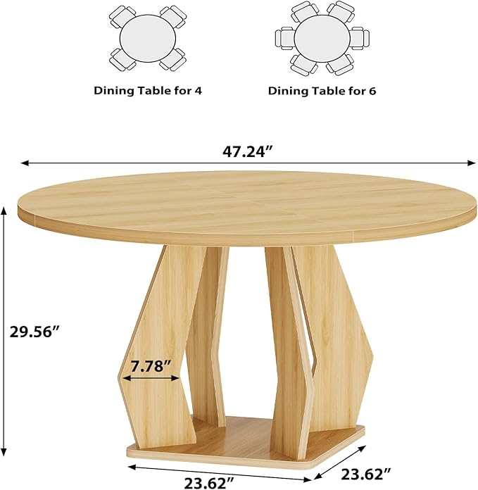 IBF Round Dining Table for 4-6 People, 47 Inches Dining Room Table