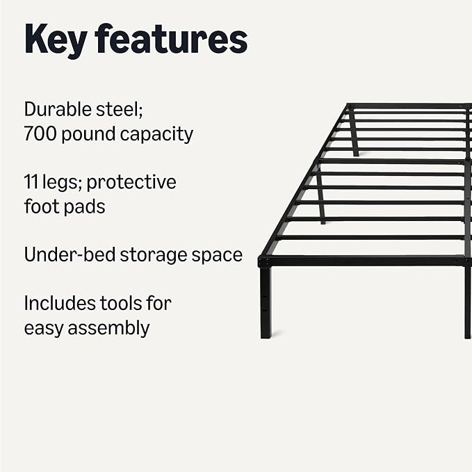 Amazon Basics Metal Bed Frame, Non-Foldable Platform