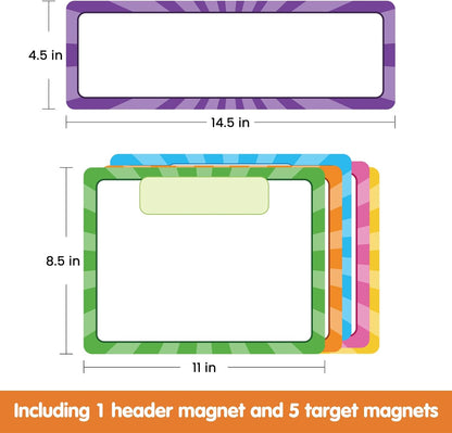 Auchq Magnetic Write ＆ Wipe Paper Organization Chart, Dry Erase Objectives Learning Magnets for Classroom Whiteboard, Great for Classroom Goals Targets, Including 6 Magnets.
