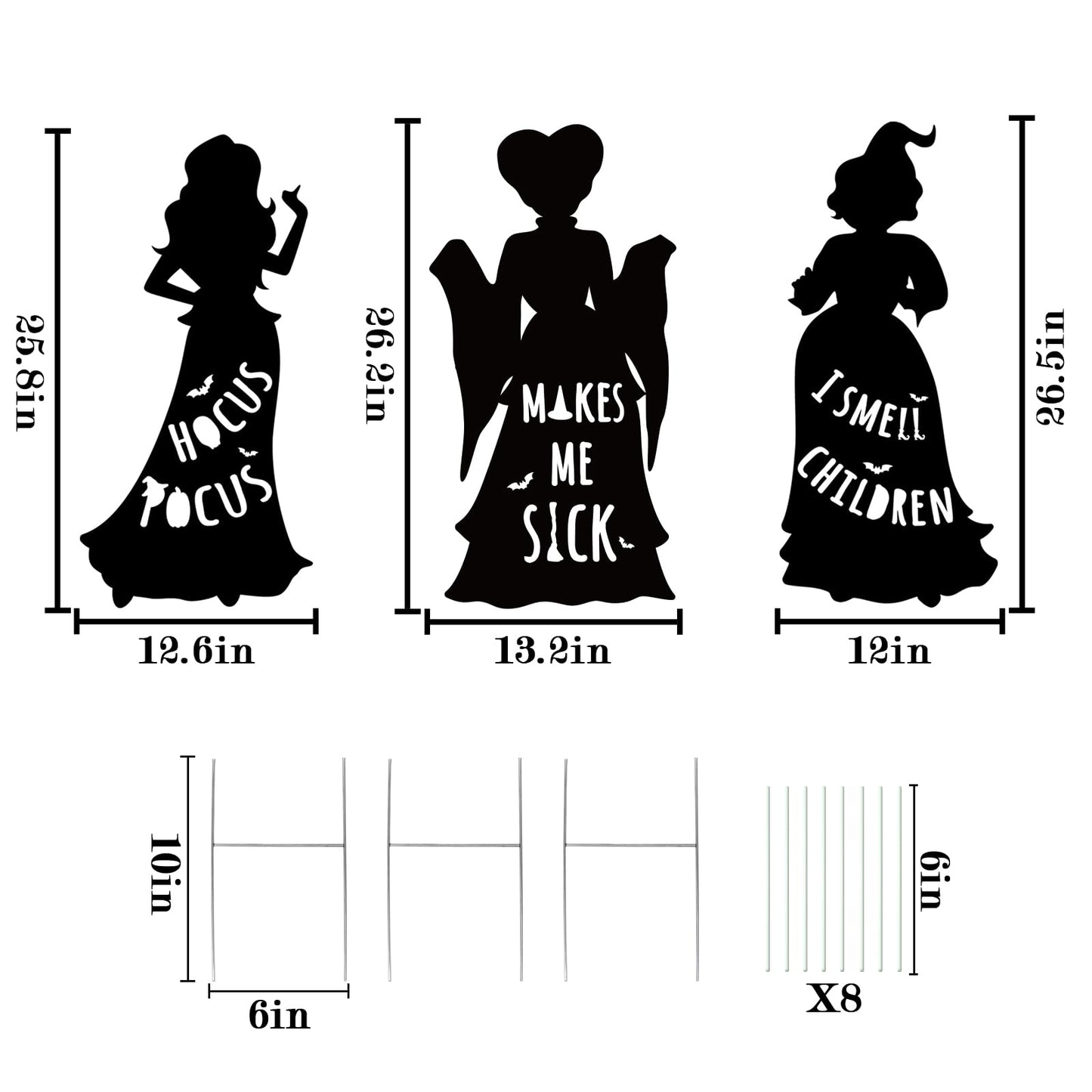 Hocus Pocus Halloween Decorations Outdoor: 3 Extra Large Hocus Pocus Witches, Black Halloween Silhouette Yard Signs with Stakes, Thick Corrugated Plastic, Outside Yard Lawn Decor for Kids Home Party