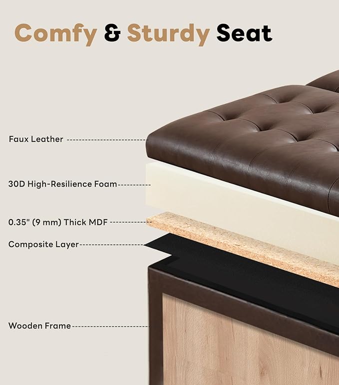 Tbfit Large Square Storage Ottoman Bench, Tufted Upholstered Coffee Table