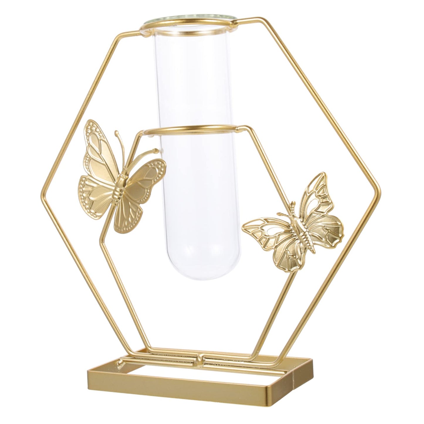 Hemobllo Hydroponic Glass Vase Metal Stand Desktop Flower Planter for Home Decor Unique Terrarium for Indoor Plants Modern Decorative Vase