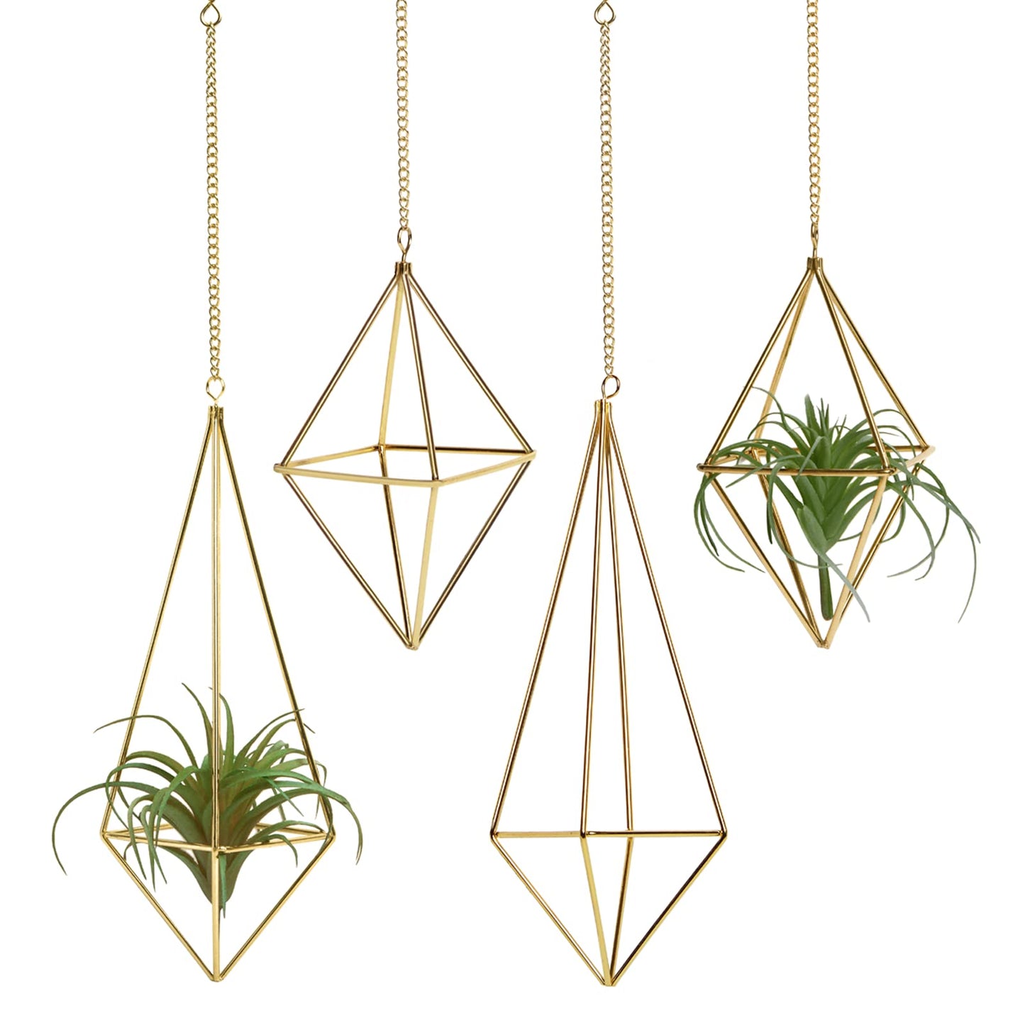 libproqia Air Plants Holders Hanging Airplants Hangers Himmeli Metal Wire 4Pcs Geometric Display Airfens Planter Frame 2 Sizes Tillandsia Holder with Chain and Hooks Decor for Home Office