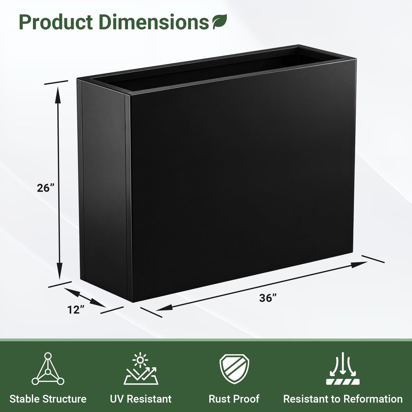 Toriexon 36" Metal Planter Box, Large Rectangular Window Box with Drainage Holes & Rust-Proof Coating, Modern Outdoor/Indoor Flower Box for Balcony, Patio & Herbs, Black