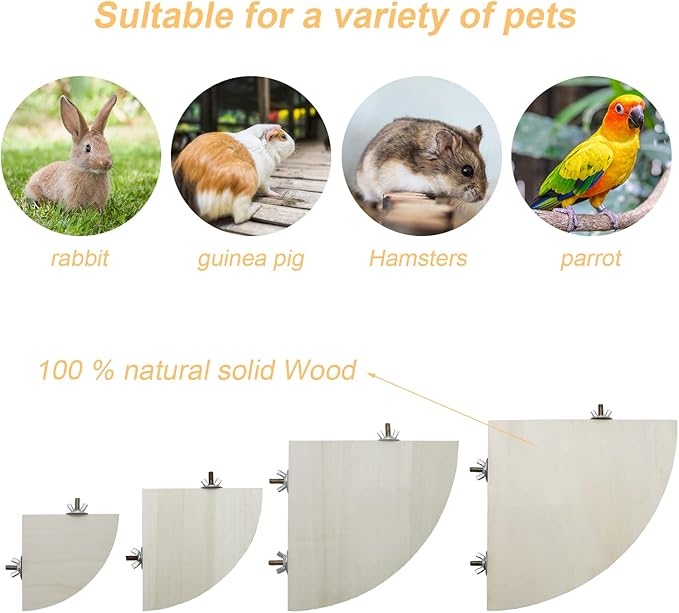 Litewoo Bird Parrot Corner Perch Flat Platform Stand, Easy to Install, Safe and Stable, Smooth Polishing Without Hurting Feet, Solid Hardwood Bird Cage Perches（L）