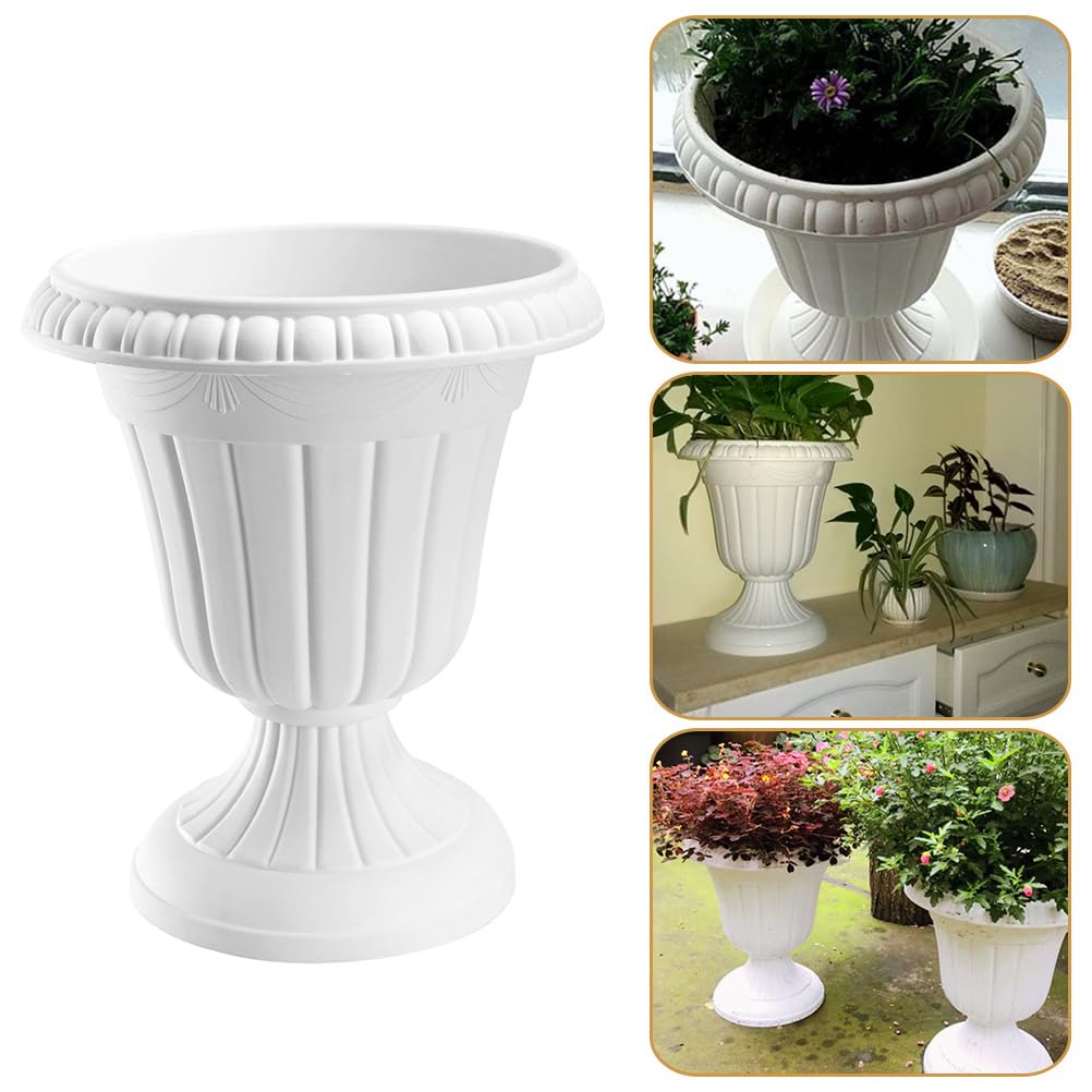 DOITOOL 2 Sets Wedding Road Lead Flower Pot Vintage Style Flower Pot Tall urn Planter Antique Flower pots Roman Plant Pot urn Garden pots Greek Planter Pot Plastic Classic White
