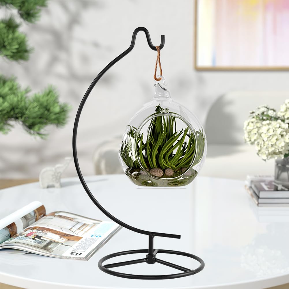 Fosinz 11 Inch Black Ornament Display Stand, Metal Ornament Hanger Stand, Sturdy Hook for Hanging Glass Ball(6inch), Christmas Ornament, Air Plant Terrarium, Witch Ball, Home Wedding Decoration (Metal Black)