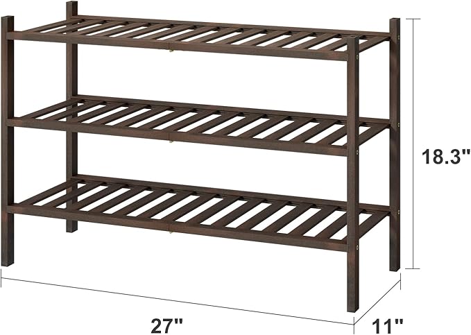 viewcare Shoe Rack for Closet, 3-Tier Bamboo Wood Shoe Racks, Stackable |