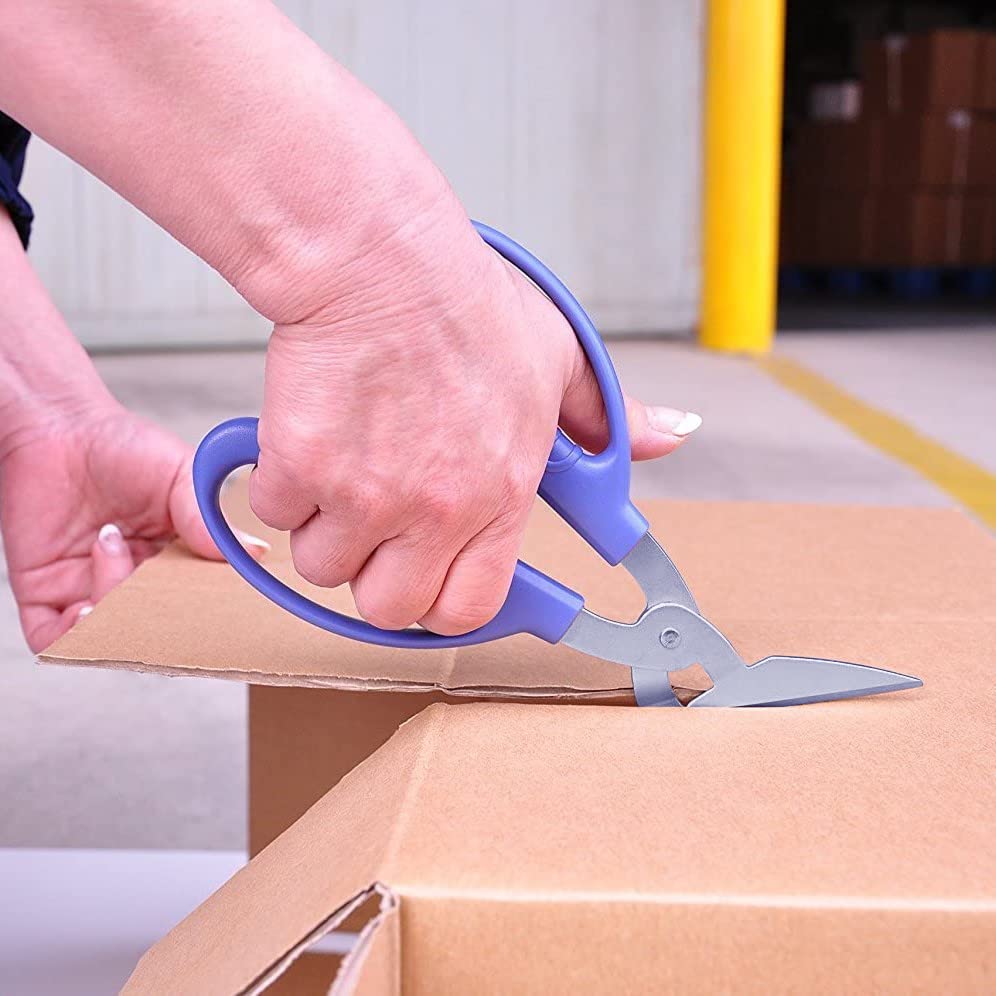 CANARY Corrugated Cardboard Scissors 8.5", Heavy Dudy Craft Scissors Angled Blade, Japanese Stainless Steel, Made in JAPAN, Blue