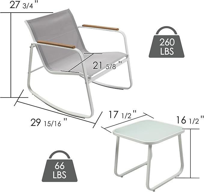 Kozyard 3-Piece Rocking Chair Set, Outdoor Rocking Textilene Bistro Set