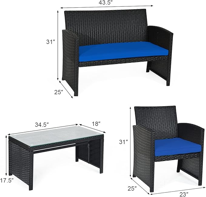 Tangkula 4 Pieces Patio Wicker Conversation Furniture Set, Patiojoy Sofa &