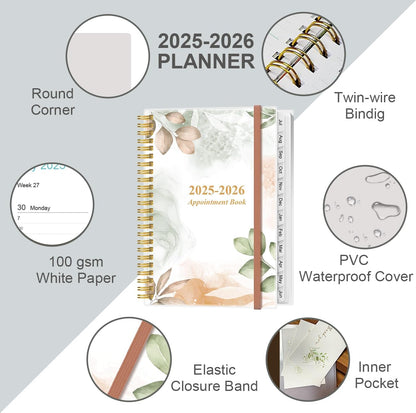 2025-2026 Appointment Book & Planner - 2025-2026 Daily Hourly Planner from July 2025 - June 2026, Weekly Appointment Book with 30-Minute Interval, Medium 6.4" x 8.5", Rose Leaf