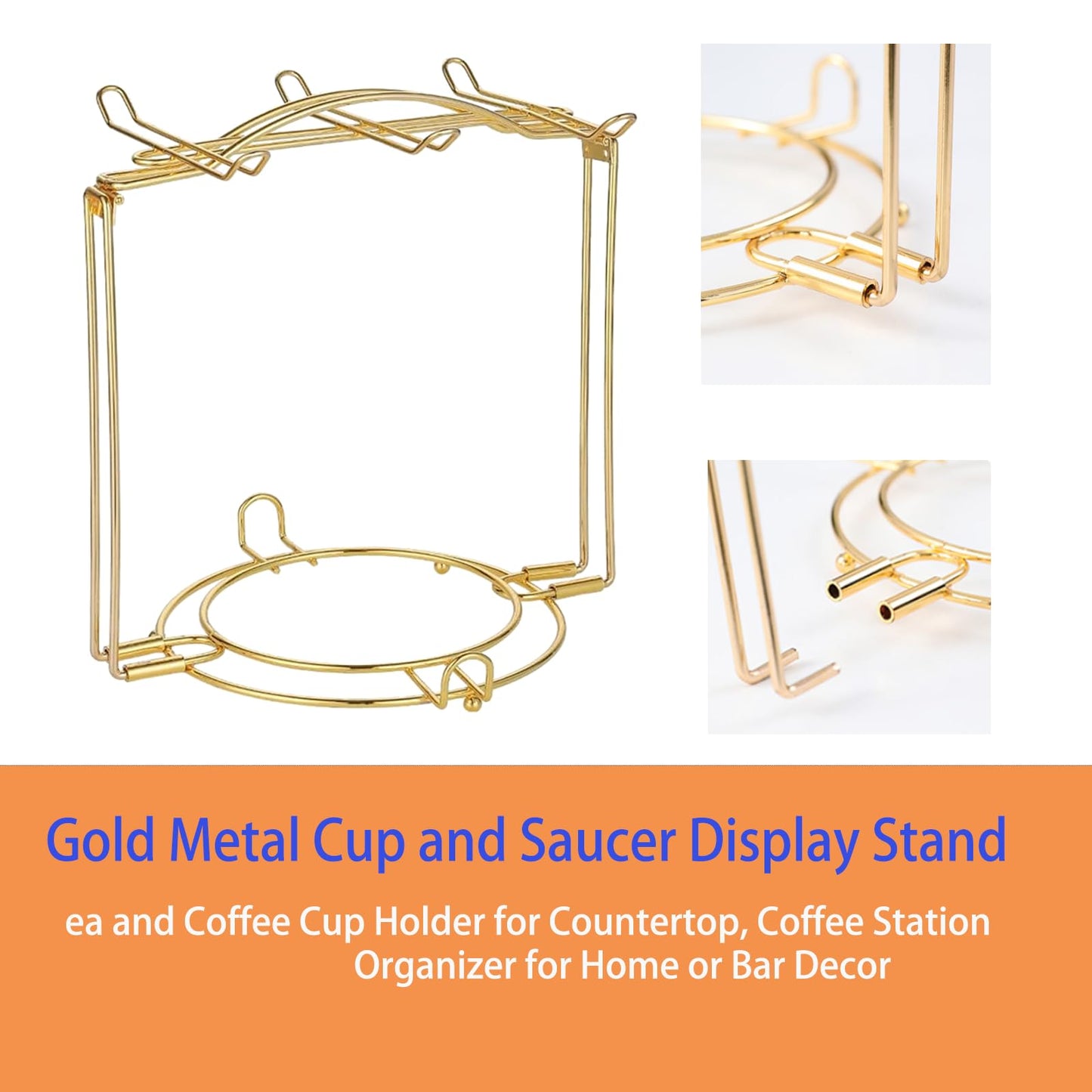 LXFNDZW Gold Metal Cup and Saucer Display Stand Tea and Coffee Cup Holder for Countertop, Coffee Station Organizer for Home or Bar Decor