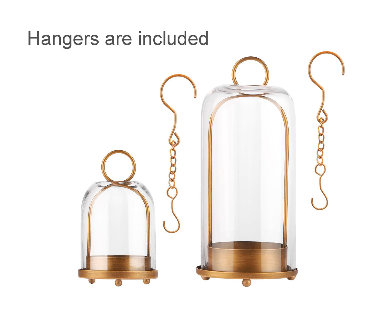 5" & 4" Wide Versatile Metal Candle Holder with Handmade Sturdy Glass Dome in Brass for Pillar Candle & Plants, 5.1" xH11.8 4" xH7.5, Industrial, Farmhouse, Shabby Chic. (2, Brass, Large & Small)