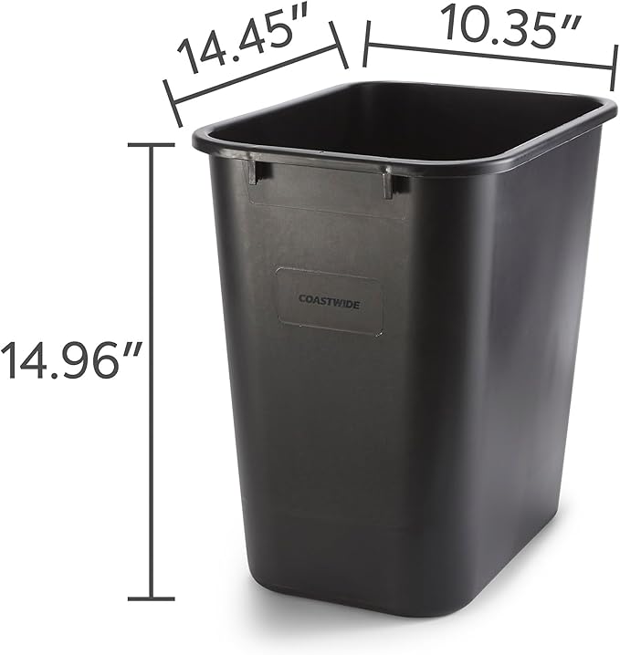 COASTWIDE Professional Indoor Trash Can Without Lid, Black Soft Molded Plastic, 7 Gallon (CW56429)