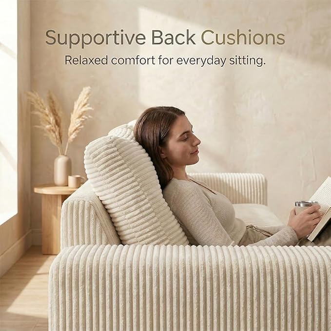 85" Corduroy 3 Seater Sofa in a Box, High-Density Foam Couch, No Assembly
