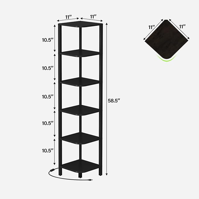 TUTOTAK Corner Shelf with LED Light, 6-Tier Corner Bookshelf