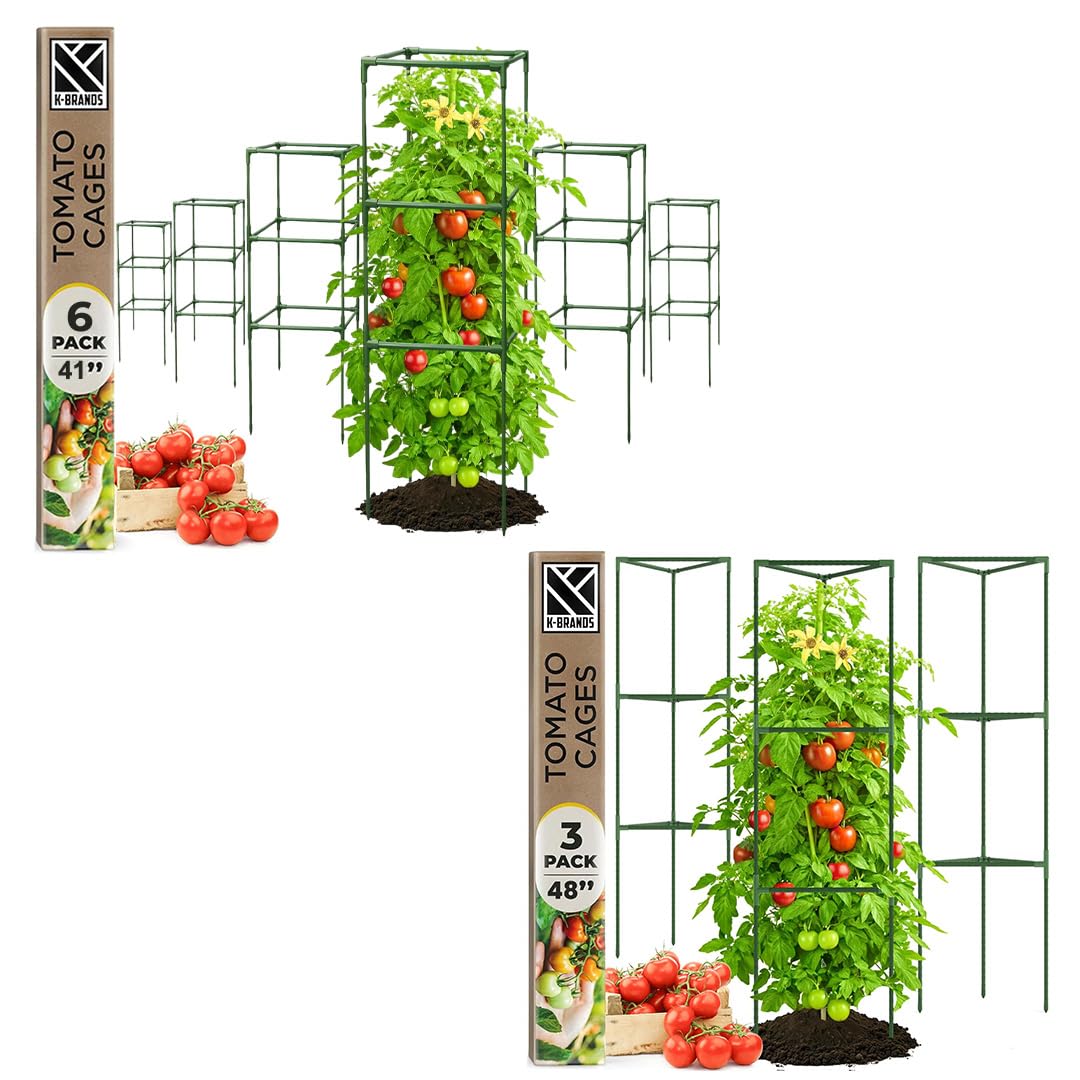 Tomato Cage Square + Triangle - Large Trellis Stakes and Plant Support Structures for Vegetables and Climbing Plants - Tall Tomato Cages for Garden, Pots, Raised Garden Bed Outdoor Supplies