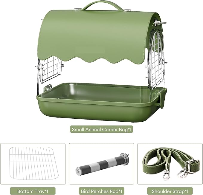 Indoor Bird Cage Bird Carrier Backpack with Perch, Transparent Travel Cage Bag with Shade Cover Visible Window for Parrots Budgie Decorative Aviary(Green)