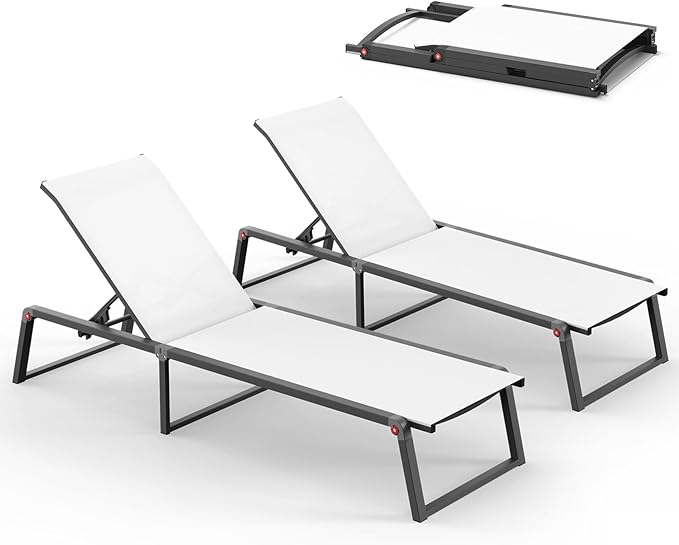 Aluminum Chaise Lounge Chair Outdoor, Foldable& No Assembly Patio Pool Lounge