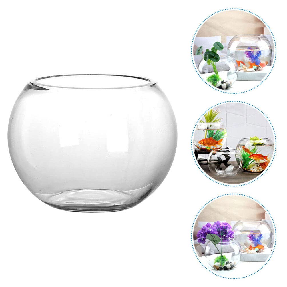 Yardwe Round Fish Bowl 5.90X5.90X4.52 Inch Clear Glass Fishbowl for Small Fish Plants Terrarium Vase Home Office Decor