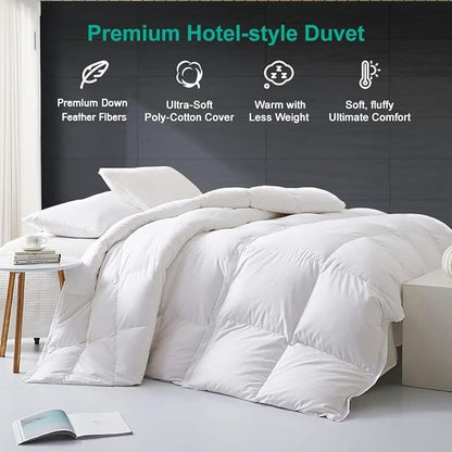 APSMILE Luxurious Down Feather Fibers Comforter California King - Ultra-Soft Fluffy Duvet Insert, High Fill-Power Hotel Comforter, 57 Oz Medium Warmth Bedding for All Season (Solid White, 104x96)