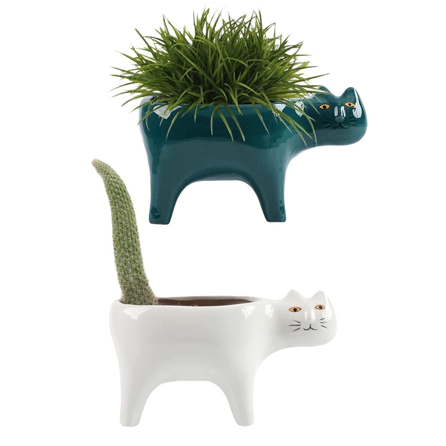 DIYOMR Cat Planter Animal Succulent Pots, Ceramic Cat Mini Flower Pots Cactus/Plants Containers for Home Office Desk Windowsill Decor, Plants Not Included (2Pcs)