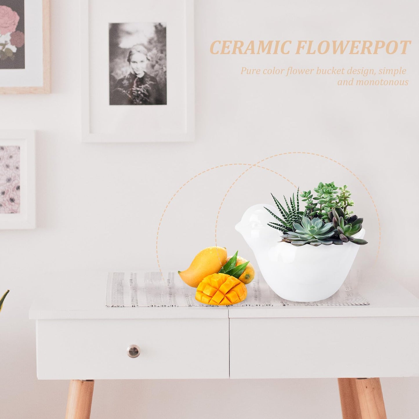 DIYEAH Ceramic Succulent Flowerpot with Creative Bird Design White Animal Plant Container for Indoor Garden Office Decoration Compact Decorative Pot for Small Flowers and