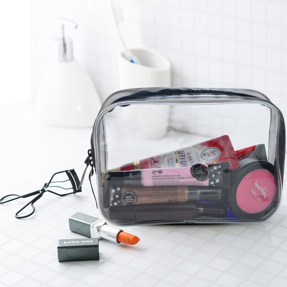 Wobe 5 Packs Clear Cosmetics Bag TSA Approved, PVC Zippered Toiletry Carry Pouch Portable Makeup Bag for Vacation Travel, Bathroom and Organizing Waterproof Makeup Bag Vinyl Plastic Organizer Case