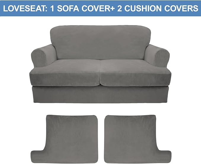 CUCRAF T Cushion Sofa Cover 3 Piece Loveseat Slipcovers, Soft Thick Velvet