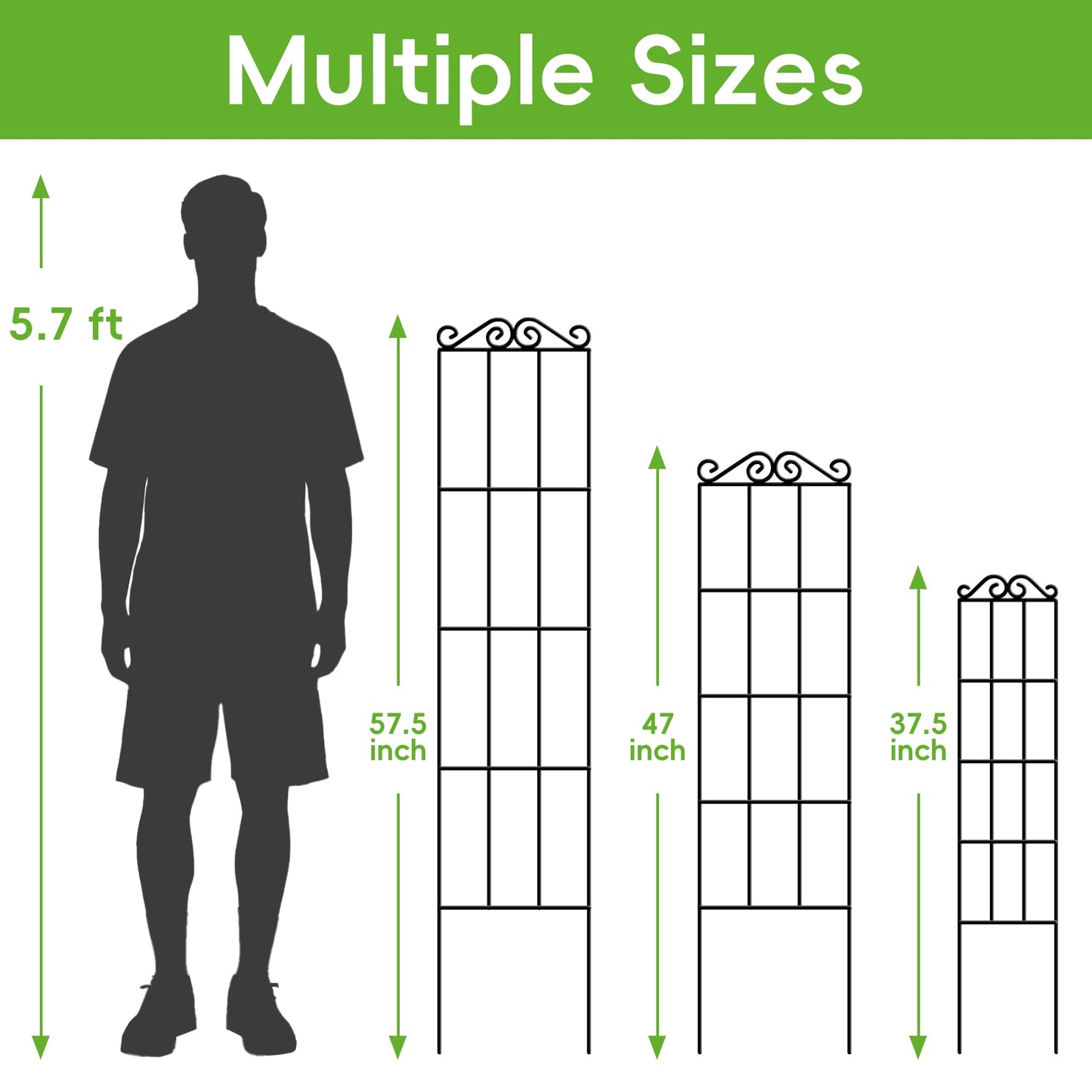 ARIFARO 37.5'' Metal Garden Trellis for Climbing Plants,(Pack of 4) Indoor/Outdoor Sturdy Plant Trellis for Potted Plants,House Plants, Climbing Vines, Black