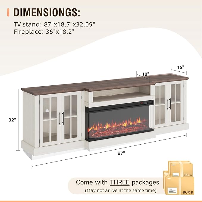 87" Farmhouse TV Stand with 36" Fireplace