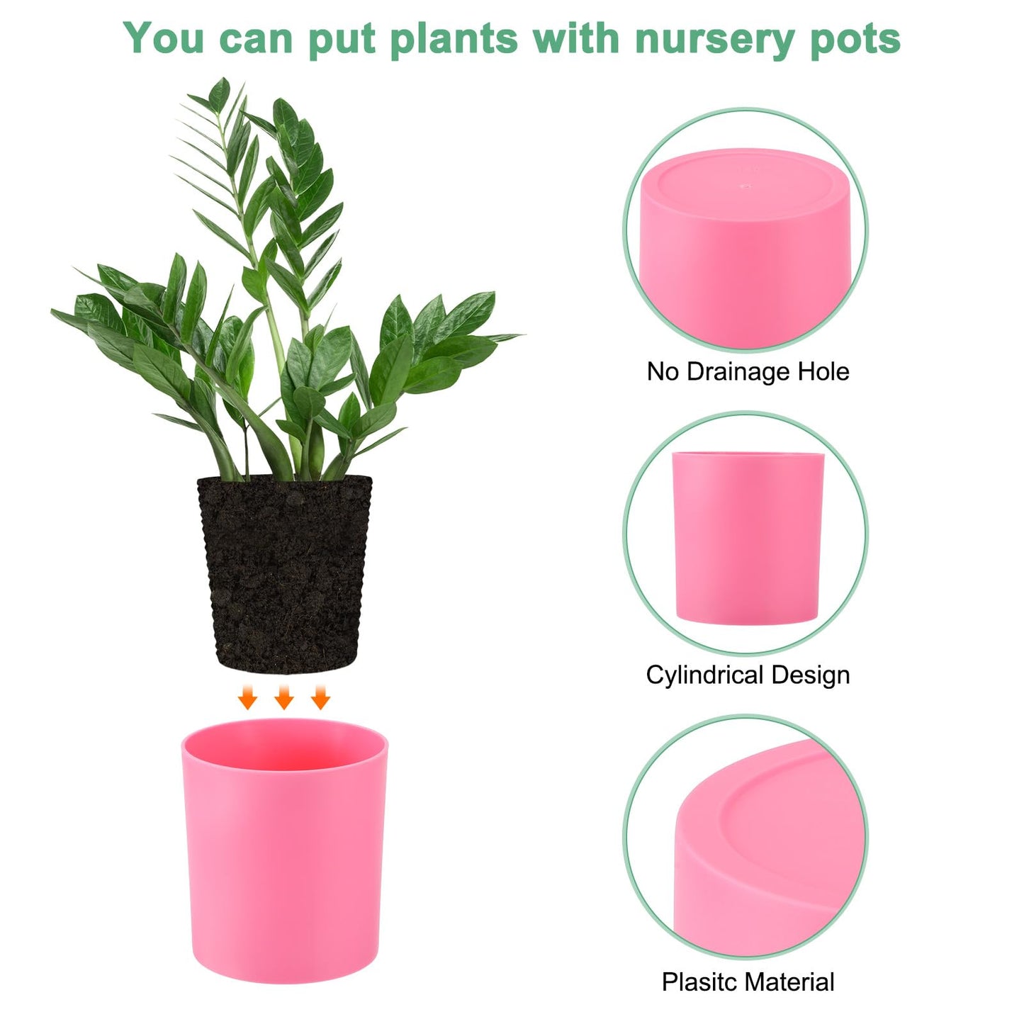 M METERXITY 2-Pack Plastic Plant Pots, 6 Inch Plastic Planters Round Flower Planter Containers Flower Pots for Indoor/Outdoor/Garden, Plant Holder [Pink]