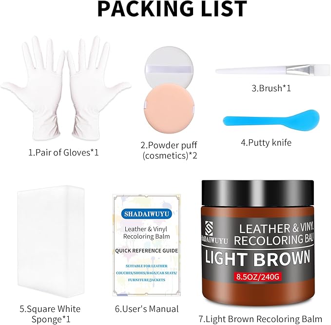 Leather Recoloring Balm, 8.5oz Leather Color Restorer, Light Brown Leather
