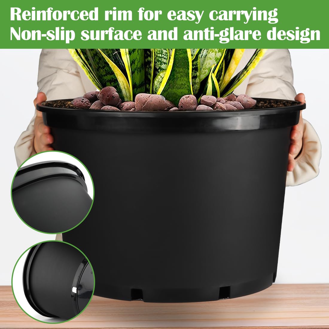 RooTrimmer 3/5/7 Gallon Nursery Pots 9 Pack Set, Plastic Planter with Drainage Holes – Round, Sturdy, Deep Design for Indoor/Outdoor Plants