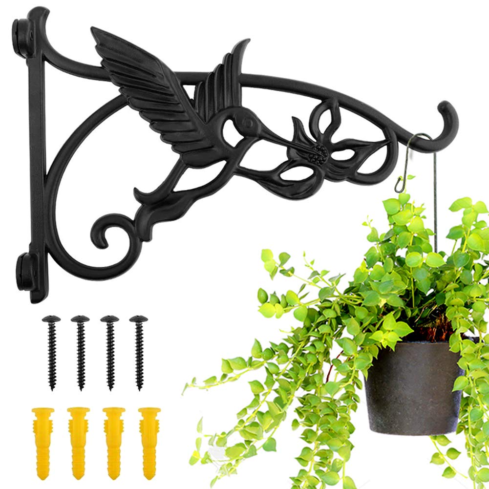 KABB Heavy Duty Hanging Brackets, 2pcs 13" Hand Forged Cast Iron Wall Mount Bracket Durable Rust-Resistant Hummingbird Hanger Hook for Hanging Bird Feeder Lantern Wind Chimes