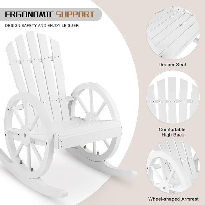 Outvita Adirondack Rocking Chair, Wood Wagon Rocker, Outdoor Wooden Carbonized