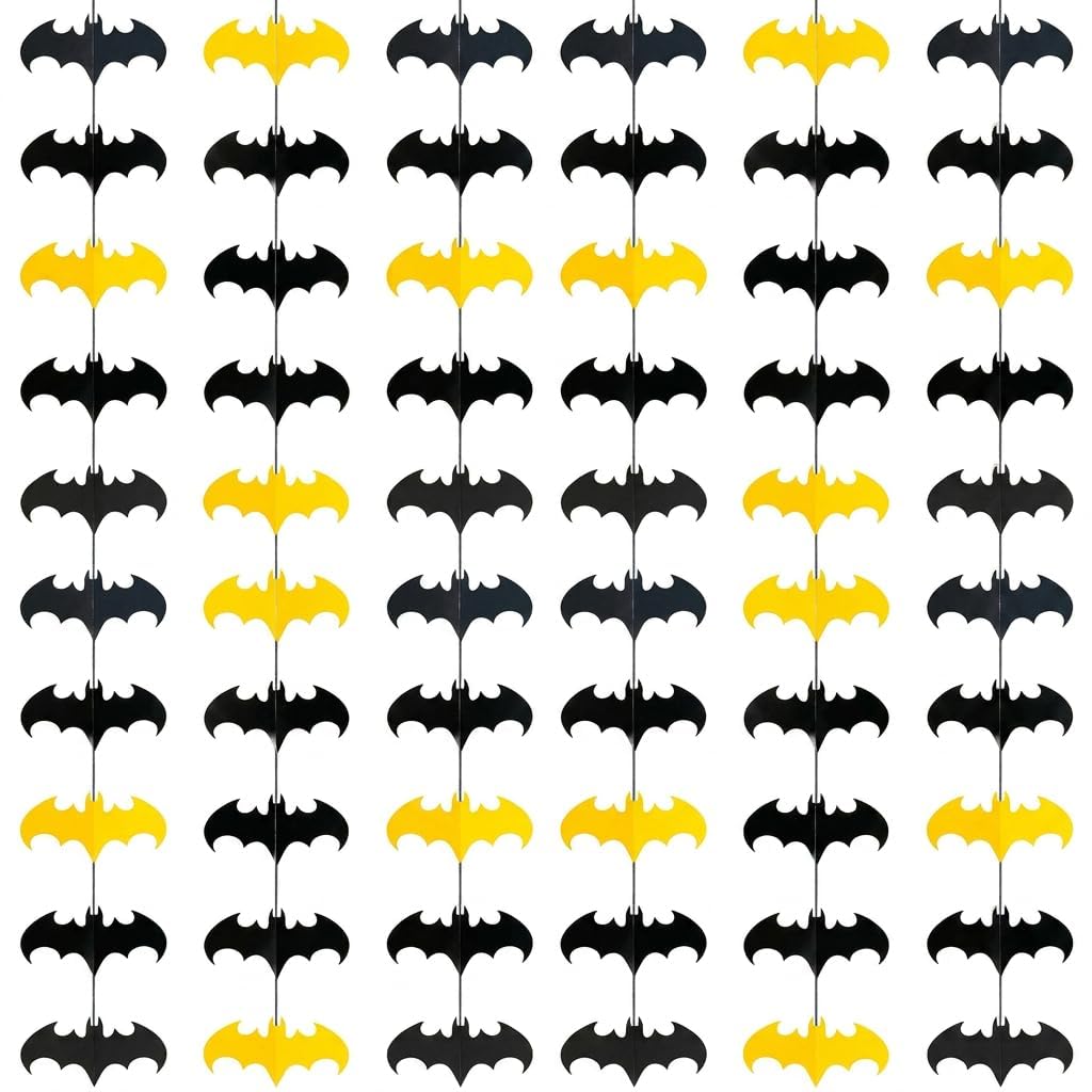 Cheerland Bat Birthday Decorations Black and Yellow Super Hero Birthday Party Supplies Bat Themed Streamers Photo Backdrop Hanging Paper Comic Book Superhero Garland Kids Party Supplies Decor 10 Pcs