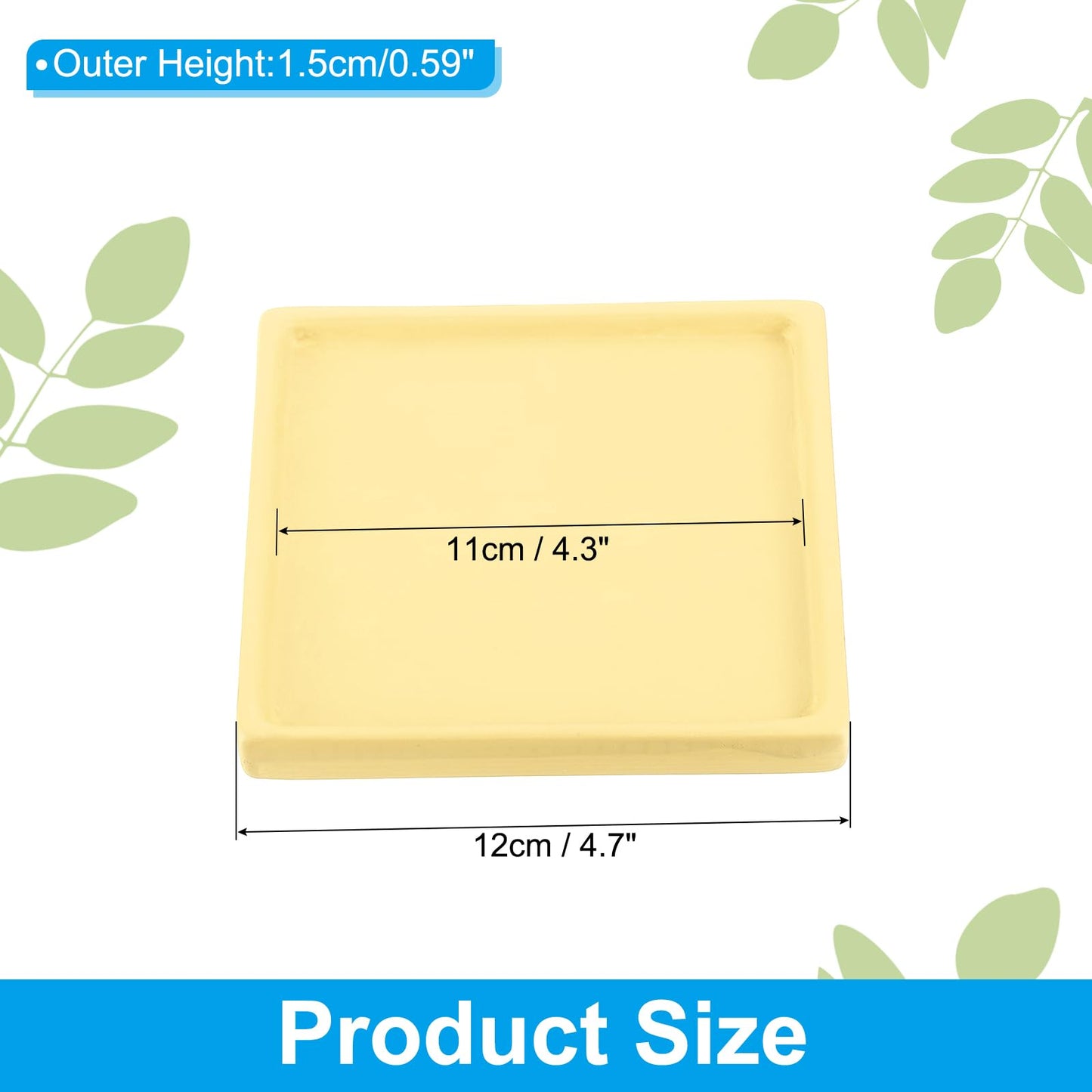 PATIKIL 5 Inch Plant Pot Saucers, 4 Pack Ceramic Square Plant Saucer Tray Flower Planter Drip Tray for Indoors Outdoors Patio Balcony, Light Yellow