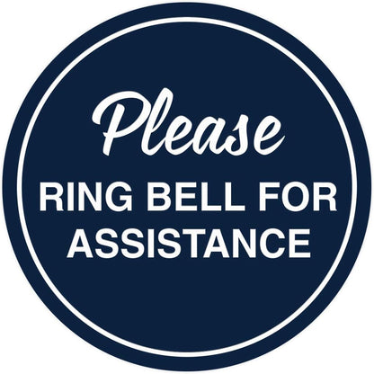 Signs ByLITA Circle Please Ring Bell For Assistance Wall or Door Sign | Easy Installation | Front Desk Reception Sign (Navy Blue/White) - X-large (1 Pack)