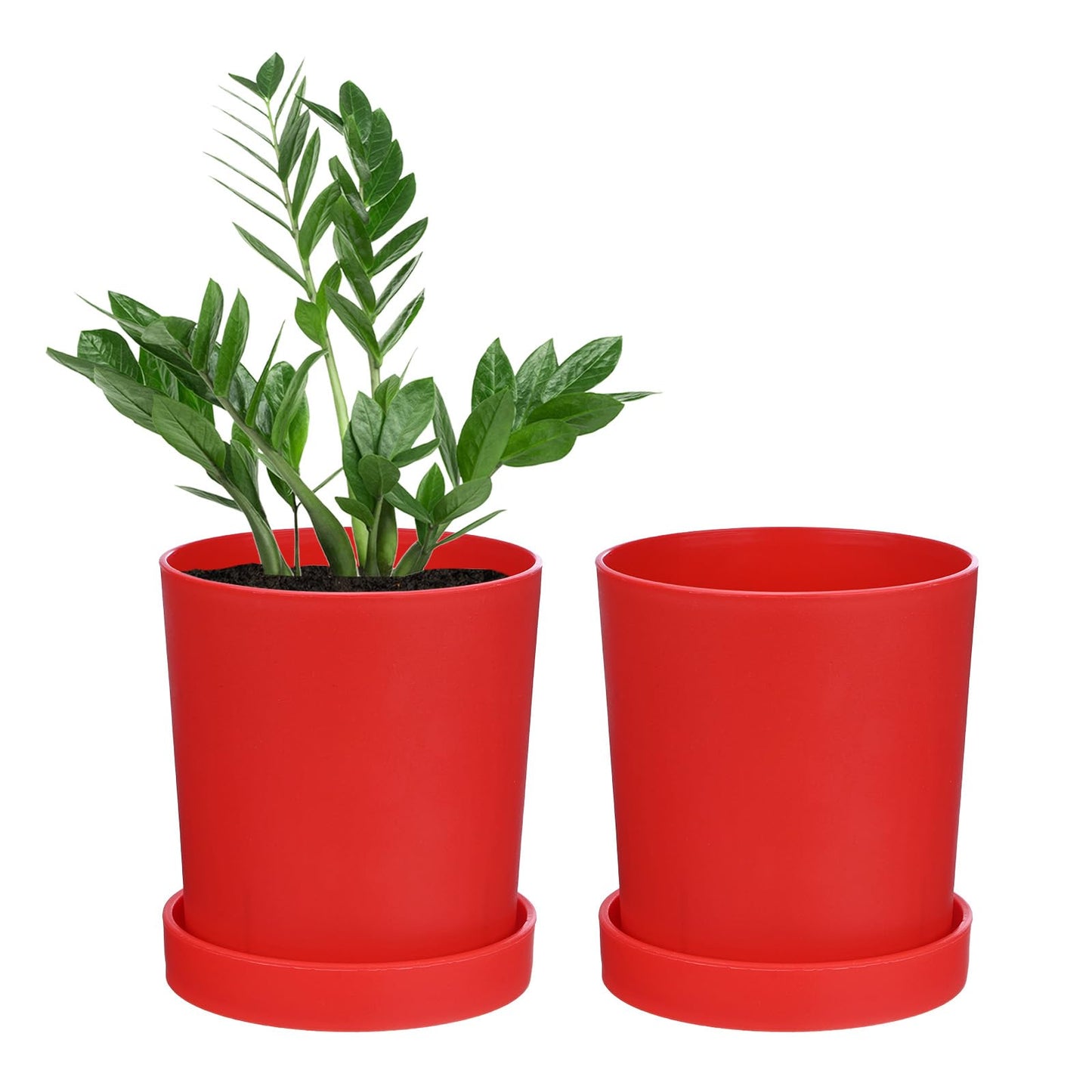 M METERXITY 2-Pack Plant Pots, 4.5 Inch Plastic Flower Pots with Drainage Holes for Cactus/Succulents Pot/Small Plants/Home/Garden, Planters for Indoor Plants [Red]