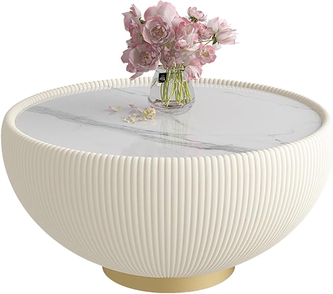 Round Marble Coffee Table 27.56" Bucket Shaped Fluted Coffee Table