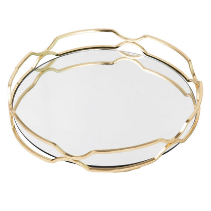 Mirror Glass Vanity Tray Round Cosmetic Decorative Tray for Kitchen Bathroom Living Room Desktop Home Storage for Christmas Valentine's Day Perfume Dresser Jewelry Trinket Organizer (Gold, 9.9 in)