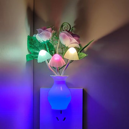 AUSAYE 3Pack Sensor Night Lights Plug into Wall Rose Flower Light, Led Lamp Dream Nightlight Mushroom Night Lights for Kids Adults Room,Bathroom,Kitchen,Hallway