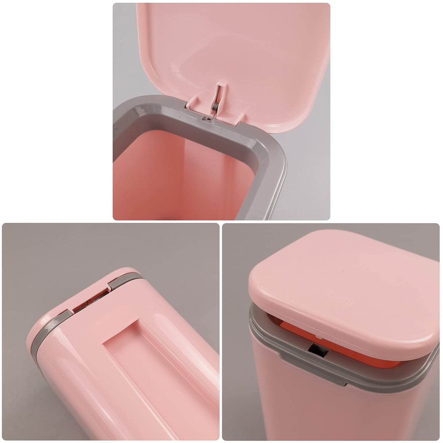 Morcte 0.5 Gallon Tiny Trash Can, Mini Desktop Garbage Can with Push Button Lid, Pink